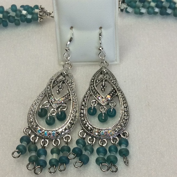 FINAL SALE PRICE Designer Original Hand Woven Teal Jewelry Set - Picture 2 of 8